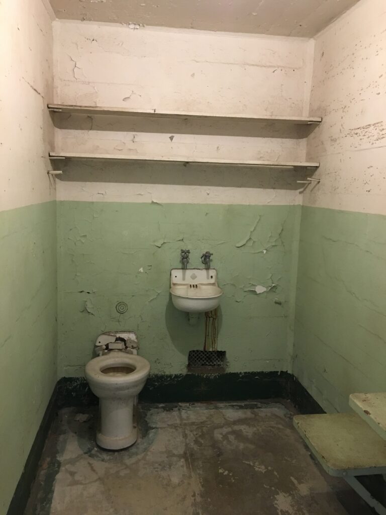 A typical cell in Alcatraz’s B and C block measured 9 feet by 5 feet and offered limited amenities: toilet, cold water sink, folding tabletop/seat and cot. Courtesy of Christian Cipollini