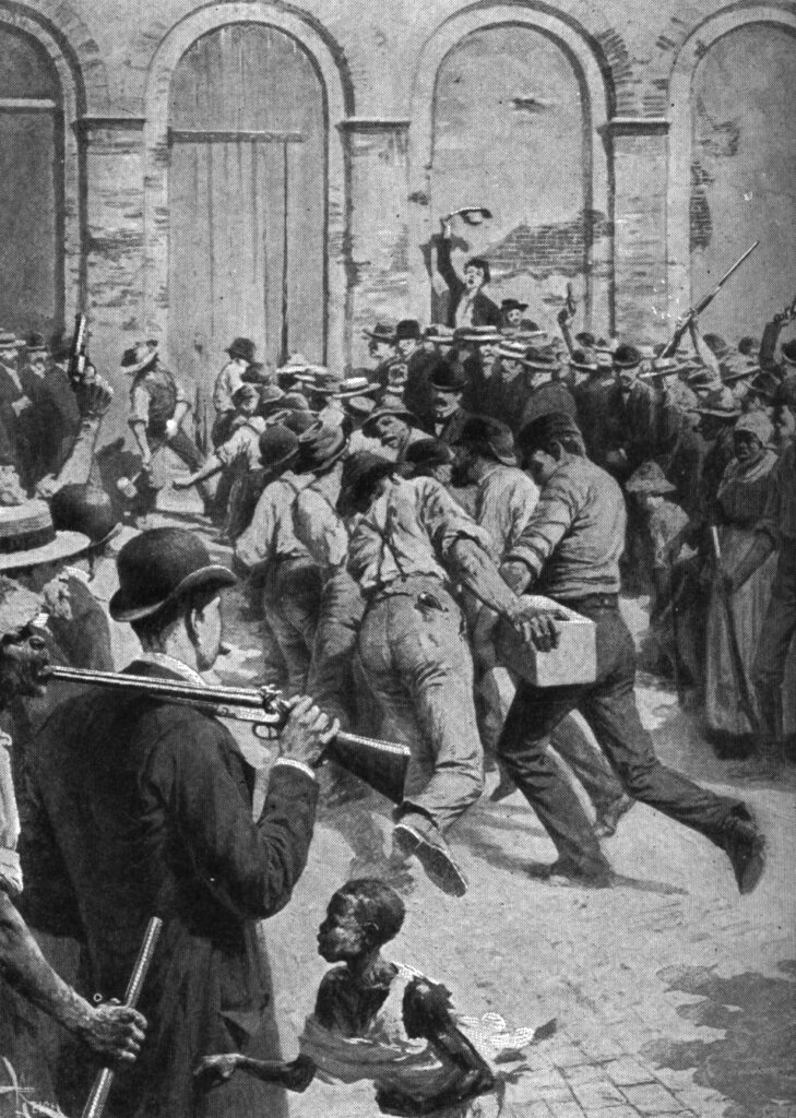 On March 14, 1891, a lynch mob stormed the Orleans Parish Prison and murdered 11 Italians prisoners held in relation to the assassination of Chief of Police David Hennessy. The outrage that followed from the Italian American community contributed to the first Columbus Day.