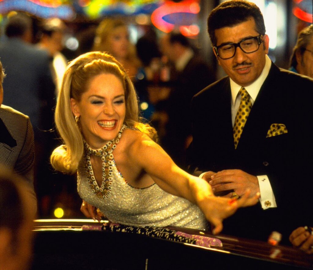 In the film, Sharon Stone plays Geri McGee, inspired by Geri Rosenthal, the love interest of De Niro’s and Pesci’s characters. For her work, she received a Golden Globe award and an Oscar nomination. Photofest / Universal Pictures