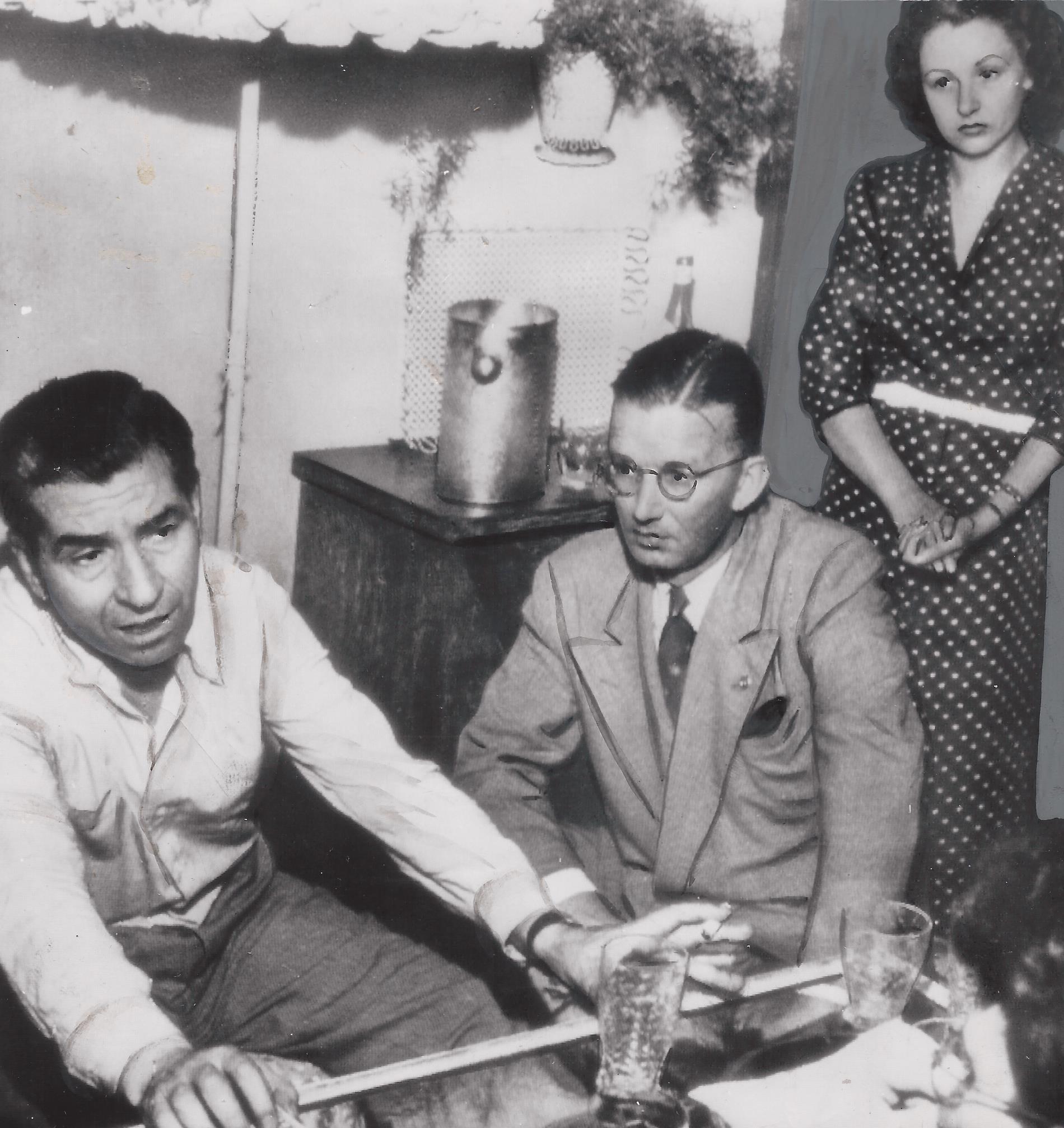 Lucky Luciano, left, and his partner, Igea Lissoni, pictured in Rome giving a candid interview to reporter Philip Clarke, middle, in 1949. Courtesy of Cipollini Collection