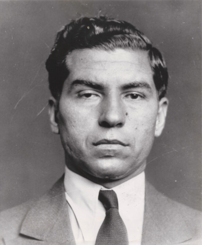 Lucky Luciano’s famous mugshot was taken upon arrival in New York on April 18, 1936, after his extradition from Hot Springs, Arkansas. Courtesy of Cipollini Collection