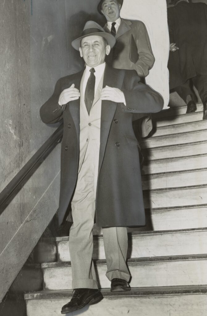 Meyer Lansky, pictured here leaving court in 1958, was one of the behind-the-scenes financiers of casinos in Las Vegas and Havana. Library of Congress