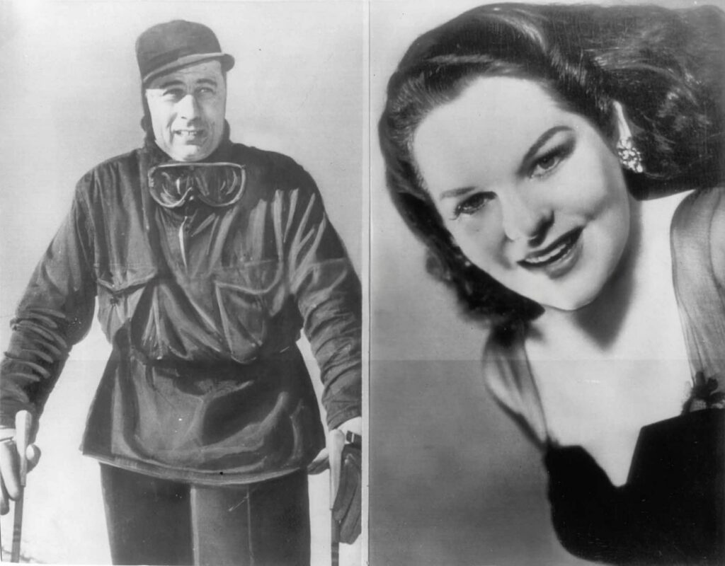 Hans Hauser, left, was an Austrian ski instructor working in the United States who married Virginia Hill, pictured here in 1950. Their swift marriage suggested an attempt at reinvention far removed from organized crime headlines. Courtesy of Cipollini Collection