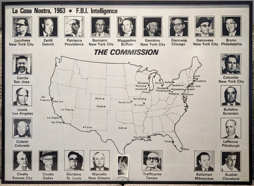 This 1963 trial exhibit, donated to The Mob Museum by Blakey, outlines Mafia crime families and their bosses across the United States. The Mob Museum Collection