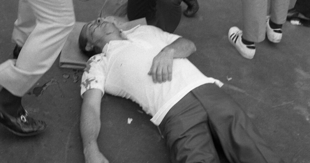 Although Mafia boss Joe Colombo survived the June 28, 1971, shooting, it left him paralyzed and comatose until he died seven years later. Corbis