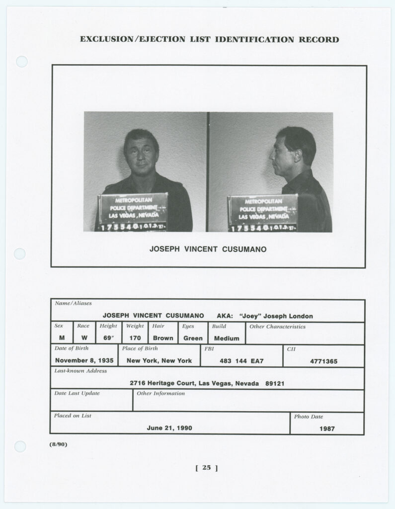 Cusumano was formally added to the List of Excluded Persons in 1990. The Mob Museum Collection